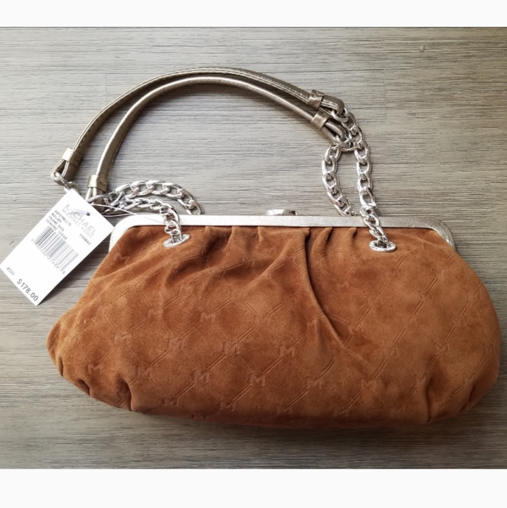 Michael Kors Malibu Frame Bag Cognac Brown Suede